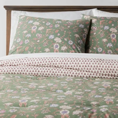 Boho Reversible Printed Comforter & Sham Set Green Floral - Threshold™ 5 Boho Reversible Printed Comforter & Sham Set Green Floral - Threshold™ - Image 5