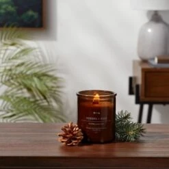 Threshold 10 9oz Lidded Amber Glass Jar Crackling Wooden Wick Fennel And Pine Candle - Threshold™