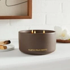 15oz Ceramic Jar 3-Wick Black Label Rustic Palo Santo Candle - Threshold™
