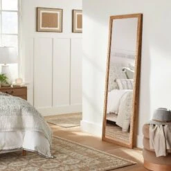 22" X 65" Woven Check Full Length Mirror Natural - Threshold™ Designed With Studio McGee