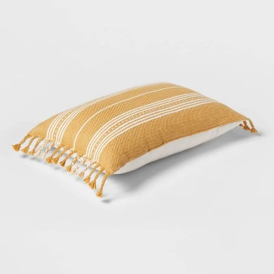 Oblong Woven Stripe Braided Fringe Decorative Throw Pillow Dark Gold - Threshold™ 2 Oblong Woven Stripe Braided Fringe Decorative Throw Pillow Dark Gold - Threshold™ - Image 2