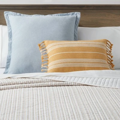 Oblong Woven Stripe Braided Fringe Decorative Throw Pillow Dark Gold - Threshold™ 1 Oblong Woven Stripe Braided Fringe Decorative Throw Pillow Dark Gold - Threshold™