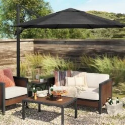 11'x11' Offset Patio Umbrella Black - Black Pole - Threshold™