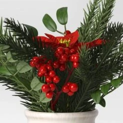 Artificial Plant Small Mixed Greenery And Poinsettia Arrangement - Threshold™ -Threshold GUEST 4155566a 900e 4fc6 ae0d 0f5c3b0db293