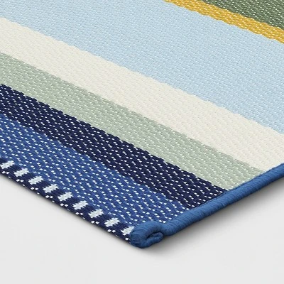 7'x10' Stripe Outdoor Rug Blue/Green - Threshold™ 2 7'x10' Stripe Outdoor Rug Blue/Green - Threshold™ - Image 2