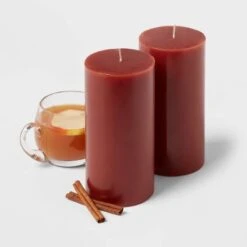 2pk Pillars Warm Cider & Cinnamon Red - Threshold™ -Threshold GUEST 56b3b6e9 0a2f 482d 9c6f d701a7f2f840