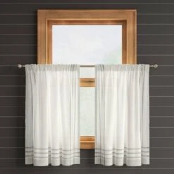 2pk 42"x36" Light Filtering Stripe Border Curtain Tiers Cream/Gray - Threshold™ -Threshold GUEST 5aafc59c fe61 4f44 bf55 0fa933b48ac6