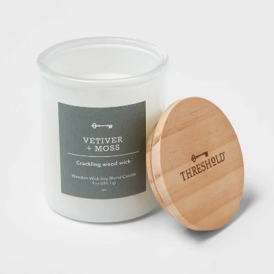 9oz Milky White Glass Woodwick Candle With Wood Lid And Stamped Logo Vetiver And Moss - Threshold™ 2 9oz Milky White Glass Woodwick Candle With Wood Lid And Stamped Logo Vetiver And Moss - Threshold™ - Image 2