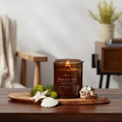 9oz Lidded Glass Jar Crackling Wooden Wick Candle Ocean Air And Moss - Threshold™