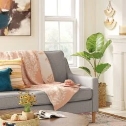 Medallion Jacquard Knit Throw Blanket With Tassels Coral - Threshold™