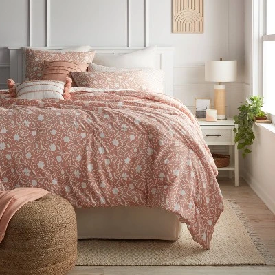12pc Floral Boho Comforter & Sheets Set Terracotta Pink - Threshold™ 1 12pc Floral Boho Comforter & Sheets Set Terracotta Pink - Threshold™