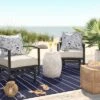 7'x10' Thin Stripe Rectangular Woven Outdoor Area Rug Navy/Ivory - Threshold™