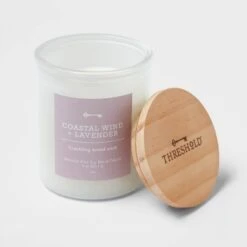 9oz Milky White Glass Woodwick Candle With Wood Lid And Stamped Logo Coastal Wind And Lavender - Threshold™ -Threshold GUEST a3975729 5a1a 483b 9dda ac43a5a603c4