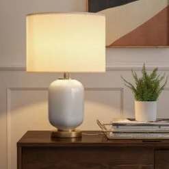 Large Assembled Rounded Cylinder Glass Table Lamp (Includes LED Light Bulb) White - Threshold™ -Threshold GUEST a3f0353a 9dc9 40e7 8d81 756784ad910f