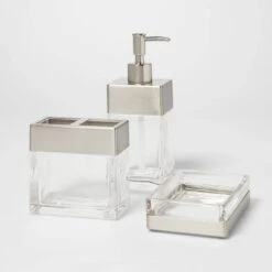 Rectangle Glass With Metal Soap/Lotion Dispenser Clear - Threshold™ -Threshold GUEST a74ab62a 4a5e 43fc b643 615160d0a4f1