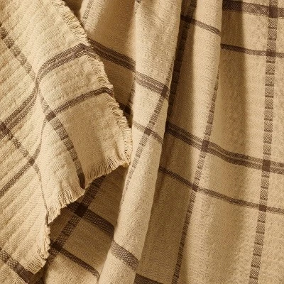 Plaid Gauze Throw Blanket With Frayed Edges Brown - Threshold™ Designed With Studio McGee 2 Plaid Gauze Throw Blanket With Frayed Edges Brown - Threshold™ Designed With Studio McGee - Image 2