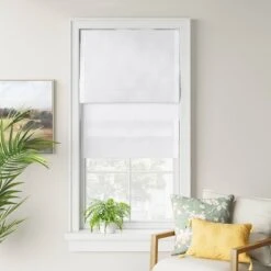 1pc Light Filtering Cordless Linen Blend Roman Window Shade White - Threshold™