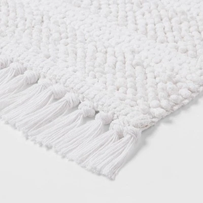 20"x32" Knit Striped Chenille Bath Rug Fringe White - Threshold™ 2 20"x32" Knit Striped Chenille Bath Rug Fringe White - Threshold™ - Image 2
