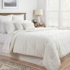 8pc Tufted Broken Stripe Comforter Bedding Set White - Threshold™