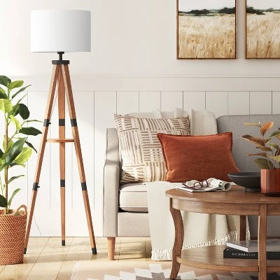 Tripod Floor Lamp With Shelf Brown Wood - Threshold™ 2 Tripod Floor Lamp With Shelf Brown Wood - Threshold™ - Image 2