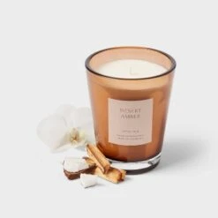 Colored Vase Glass With Dustcover Desert Amber Candle Brown - Threshold™ -Threshold GUEST e04dd97a 60d2 47f3 8c9e d2c66d5c07ac