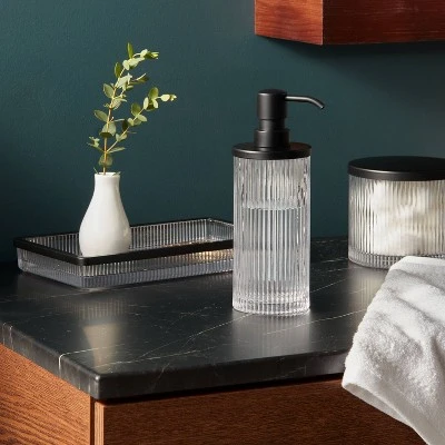 Ribbed Glass Soap Pump Black - Threshold™ 1 Ribbed Glass Soap Pump Black - Threshold™