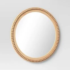28" Dia Round Wooden Beaded Wall Mirror Natural - Threshold™ -Threshold GUEST eac45308 8d1c 45c0 b916 a537ae66386b