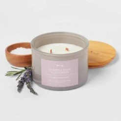 14oz Lidded Gray Glass Jar Crackling Wooden 3-Wick Candle With Paper Label Coastal Wind + Lavender - Threshold™ 3 14oz Lidded Gray Glass Jar Crackling Wooden 3-Wick Candle With Paper Label Coastal Wind + Lavender - Threshold™ -Threshold GUEST f3b92152 111e 4e04 9aef 6e5ac2472ac9