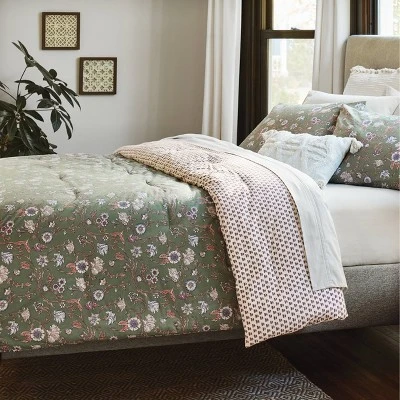 Boho Reversible Printed Comforter & Sham Set Green Floral - Threshold™ 1 Boho Reversible Printed Comforter & Sham Set Green Floral - Threshold™